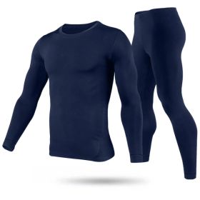 Men Thermal Underwear Set Long Johns Pants Long Sleeve Soft Underwear Kit Top Bottom Winter Sports Suits (Option: Navy-XL)