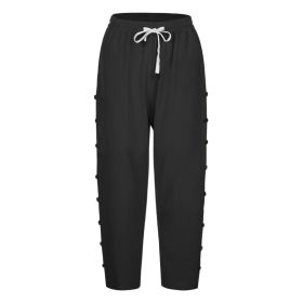 Casual Patchwork Button Cropped Pants For Women (Option: Black-S)