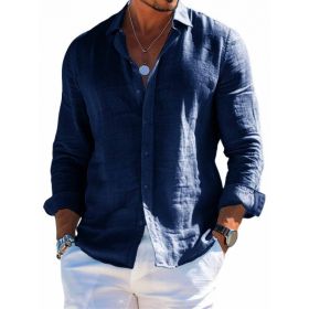 Men's Long Sleeve Shirt Casual Loose Lapel Button Top Solid Color Plus Size Blouse Clothing (Option: SF9069-S)