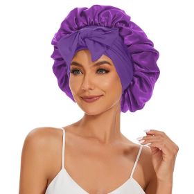 Satin Sleep Bonnet With Bow Knot, Elastic Wide Band Night Cap, Silk Like Satin Hair Bonnet For Women, Beauty Sleep Hair Protection Cap (Option: Lavender)