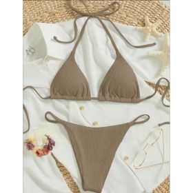 Factory Wholesale Women's Sexy Small Rib Bikini Tie Bikini Set Two Piece Swimsuit Beach Wear (Option: Style14-S)