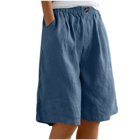 Women's Casual High Waist Loose Fit Solid Color Shorts - Button & Elastic Waist With Pockets, Comfortable Summer Shorts (Option: Peacock Blue-S)
