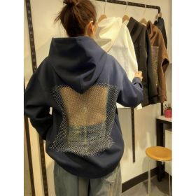 Women's Hooded Sportswear Casual Long Sleeved Shirt (Option: Dark Blue-L)