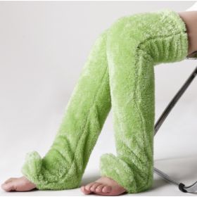 Over Knee High Fuzzy Long Socks Winter Warm Cold Leg Knee Joint Cold-proof Stockings Home Floor Sleeping Socks (Option: Green-Average Size)