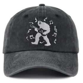 2pcs Bigfoot Playing Guitar Embroidered Baseball Cap - Vintage Washed Cotton Hat, Adjustable Unstructured Low Profile, Music & Sasquatch Cap For Men W (Option: 1pcs)