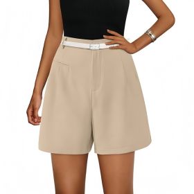 Elastic High Waist Wide Leg Casual Shorts (Option: Apricot-S)