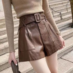 Versatile High-waisted Leather Pants For Women (Option: Brown-S)
