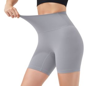 4 Sizes-5 Colors Option -- 1Pc Women's High Waist Biker Shorts Tummy Control Pants Athletic Leggings Spandex Booty Shorts With 6.3In Inseam No Front S (Option: Grey-L)