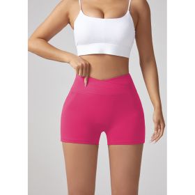 V-waist Stretch Yoga Workwear, Pocket Button Tight Pants, Women's Peach Hip Running And Fitness Shorts (Option: Rose Red-XL)