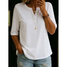 Women's Solid-Colored Cotton Button-Down Half-Sleeve Shirt (Option: White-S)