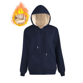 Warm Berber Fleece Pocket Hooded Sweatshirt Coat (Option: Sapphire Blue Thread Zipper-S)