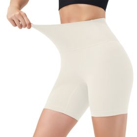 4 Sizes-5 Colors Option -- 1Pc Women's High Waist Biker Shorts Tummy Control Pants Athletic Leggings Spandex Booty Shorts With 6.3In Inseam No Front S (Option: Ivory-S)