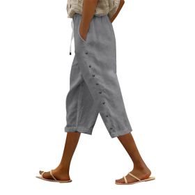 Casual Patchwork Button Cropped Pants For Women (Option: Light Gray-S)