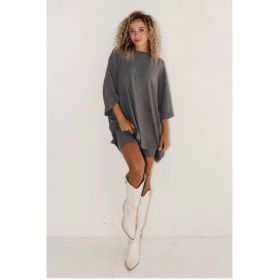 Women's Clothing Fashion Solid Color Loose T-shirt Tight Shorts Women (Option: Dark Gray-S)