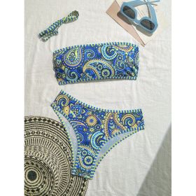 Women's Paisley Print Bandeau Bikini Set, Strapless Top With Removable Strap & High Cut Bottom (Option: S)