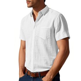 Solid Color Linen Shirt Short Sleeve Men (Option: White-S)