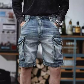 Blue Denim Shorts Men's American High Street (Option: M-Blue)
