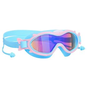 3 Colors Option - 1Pc Kids Swim Goggles With Ear Plugs For Kids UV Protection Anti-Fog Leak Proof Wide View Pool Swimming Goggles For Youth Boys Girls (Option: BlueWithPinkRim)