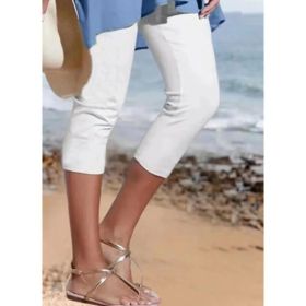 Summer Women's Plain Casual Leggings (Option: White-S)