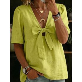 Women's Casual And Versatile V-Neck Top Shirt (Option: Fluorescent Yellow-S)