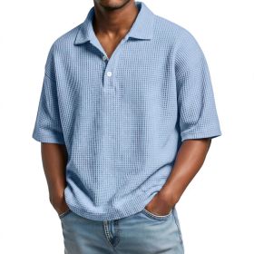 Mens Minimalist Basic Waffle-knit Button-up Collar Top (Option: Light Blue-S)