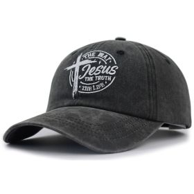 2pcs Vintage Washed Black Baseball Cap For Women Men, Jesus The Way The Truth The Life Cross Embroidered Faith Christian Hat (Option: 2pcs)