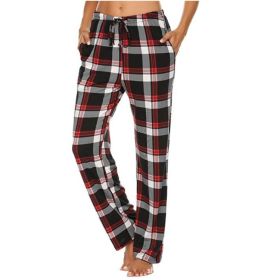 Women's Stretch Plaid Casual Pants With Pockets (Option: Wine Reddish Black-S)