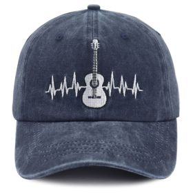 2pcs Washed Navy Baseball Cap For Men Women, Guitar Heartbeat Line Embroidered Vintage Hat, Music Lovers Casual Outdoor Cotton Hat (Option: 1pcs)