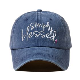 Simply Blessed Wide Brim Sunshade Washed Embroidered English Letter Baseball Cap (Option: Navy Blue-Adjustable)