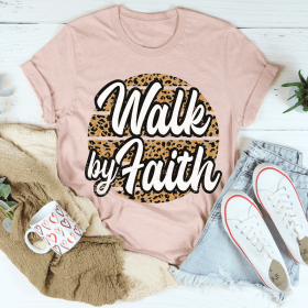 Walk By Faith T-Shirt (Color: Heather Prism Peach, size: L)