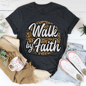 Walk By Faith T-Shirt (Color: Dark Grey Heather, size: 3XL)