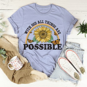 With God All Things Are Possible T-Shirt (Color: Heather Blue, size: M)