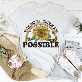 With God All Things Are Possible T-Shirt (Color: Ash, size: S)