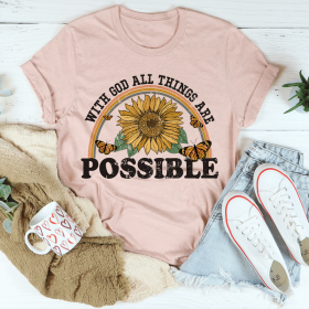 With God All Things Are Possible T-Shirt (Color: Heather Prism Peach, size: L)