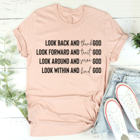 Look Back And Thank God T-Shirt (Color: Heather Prism Peach, size: L)