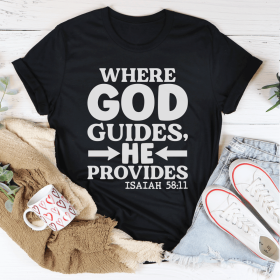 Where God Guides He Provides T-Shirt (Color: Black Heather, size: 3XL)