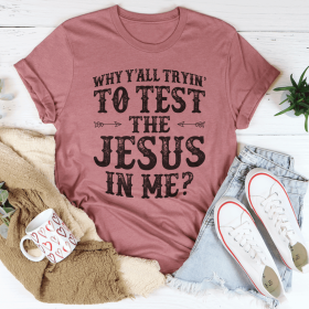 Why Y'All Tryin' To Test The Jesus In Me T-Shirt (Color: Mauve, size: L)