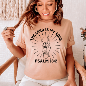 The Lord Is My Rock T-Shirt (Color: Heather Prism Peach, size: M)