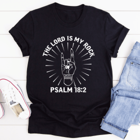 The Lord Is My Rock T-Shirt (Color: Black Heather, size: L)