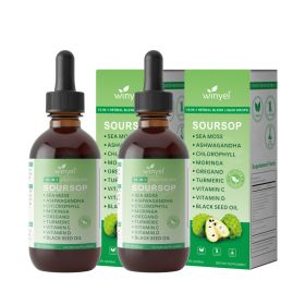 Soursop Drops 10-in-1 With Seaweed, Moringa, Black Seed Oil, Oregano, Ashwagandha, Chlorophyll  Herbal Extracts Promote Overall Health  Vegan 2 Fl Oz (Option: 2 PCS)
