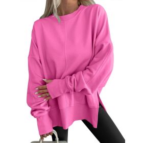 Fashion Casual Round Neck Pullover Loose Sports Long-sleeved Sweater (Option: Pink-S)
