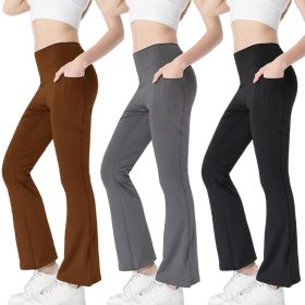 Ladies Mid Waist Abdominal-shaping Slimming Cropped Pants Casual Pocket Bootcut Trousers (Option: Set-L)