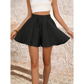 Women's Summer Solid Color Shorts Pantskirt (Option: Black-S)