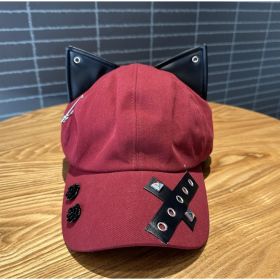 A Niche Baseball Cap With Three-dimensional Cat Ears (Option: Wine Red)