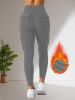 Sports high waisted and hip lifting yoga pants, button pockets, sports leggings, tight fitting slimming and warm work pants for women