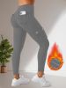 Sports high waisted and hip lifting yoga pants, button pockets, sports leggings, tight fitting slimming and warm work pants for women