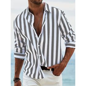 Striped Print Shirt Casual Loose Long-sleeved Shirt Men's Clothing (Option: HDCS05 Dark Gray-S)