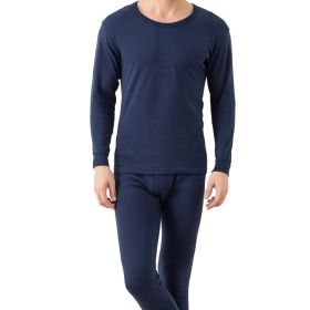 Men Thermal Underwear Set Long Johns Pants Long Sleeve Soft Underwear Kit Top Bottom Winter Sports Suits (Option: Navy-XXL)