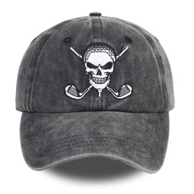 2pcs Washed Distressed Golf Skull Baseball Cap, Crossed Golf Clubs Embroidery Vintage Hat For Men Women (Option: 2pcs)