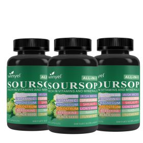 Soursop Supplement Containing 20 Herbal Extracts Including Seaweed, Lion's Mane Mushroom, Turmeric, Black Seed Oil, Oregano, And Mullein, Promoting Ov (Option: 3 PCS)